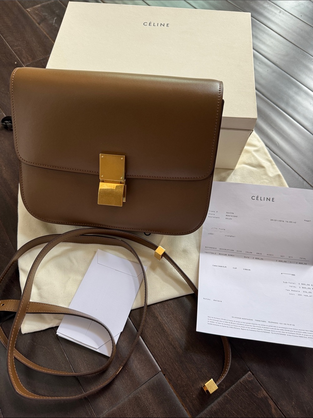 Celine Classic Box Medium Brown Gold Hardware Phoebe Era Full Set